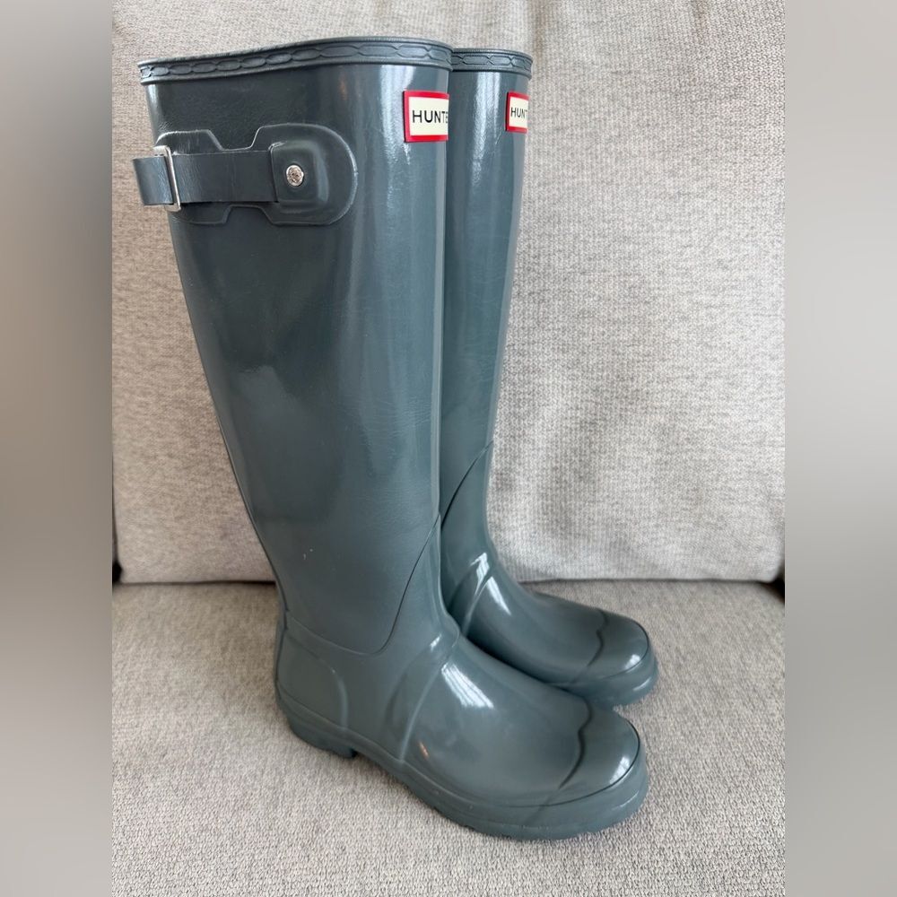 Hunter Slate Graphite Women's Original Tall Gloss Rain Boots Waterproof Size 6